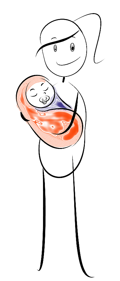 Zeichnung von Emma Beh symbolisch als Hebamme mit Baby auf dem Arm
